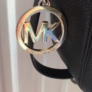Michael Kors handbag, black, pre-loved, black with gold tone hardware.